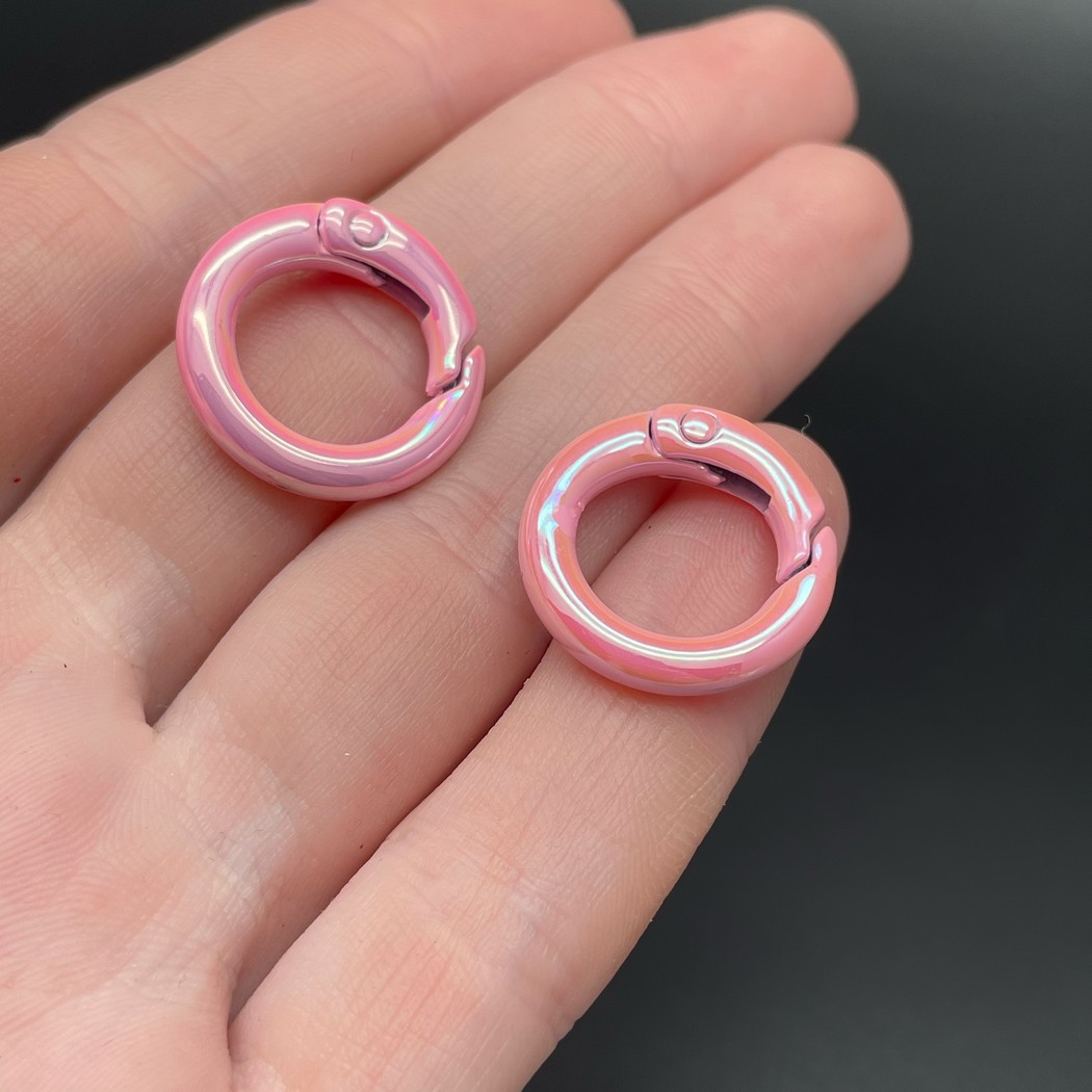 20мм , Замок круг ярко-розовая эмаль с переливом 