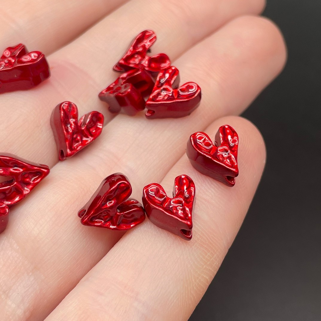6*8 мм , Бусина сердце красная эмаль уп.10шт