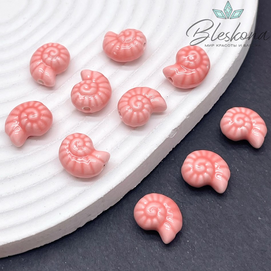 15*11,5 мм Бусина Аммонит, керамика цвет розовый