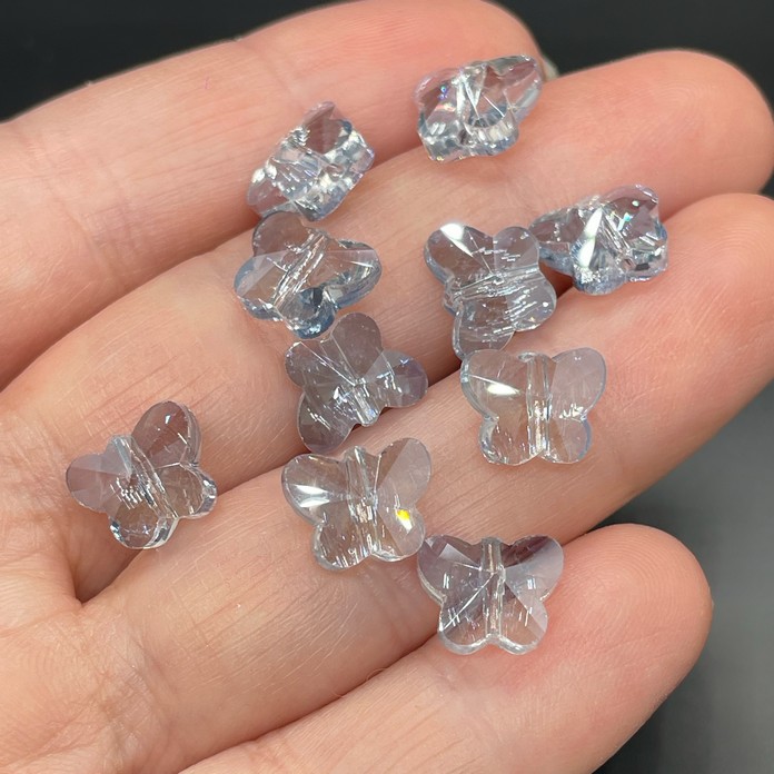 10 мм, Стекло Lux бусина бабочка голубая уп.10шт 