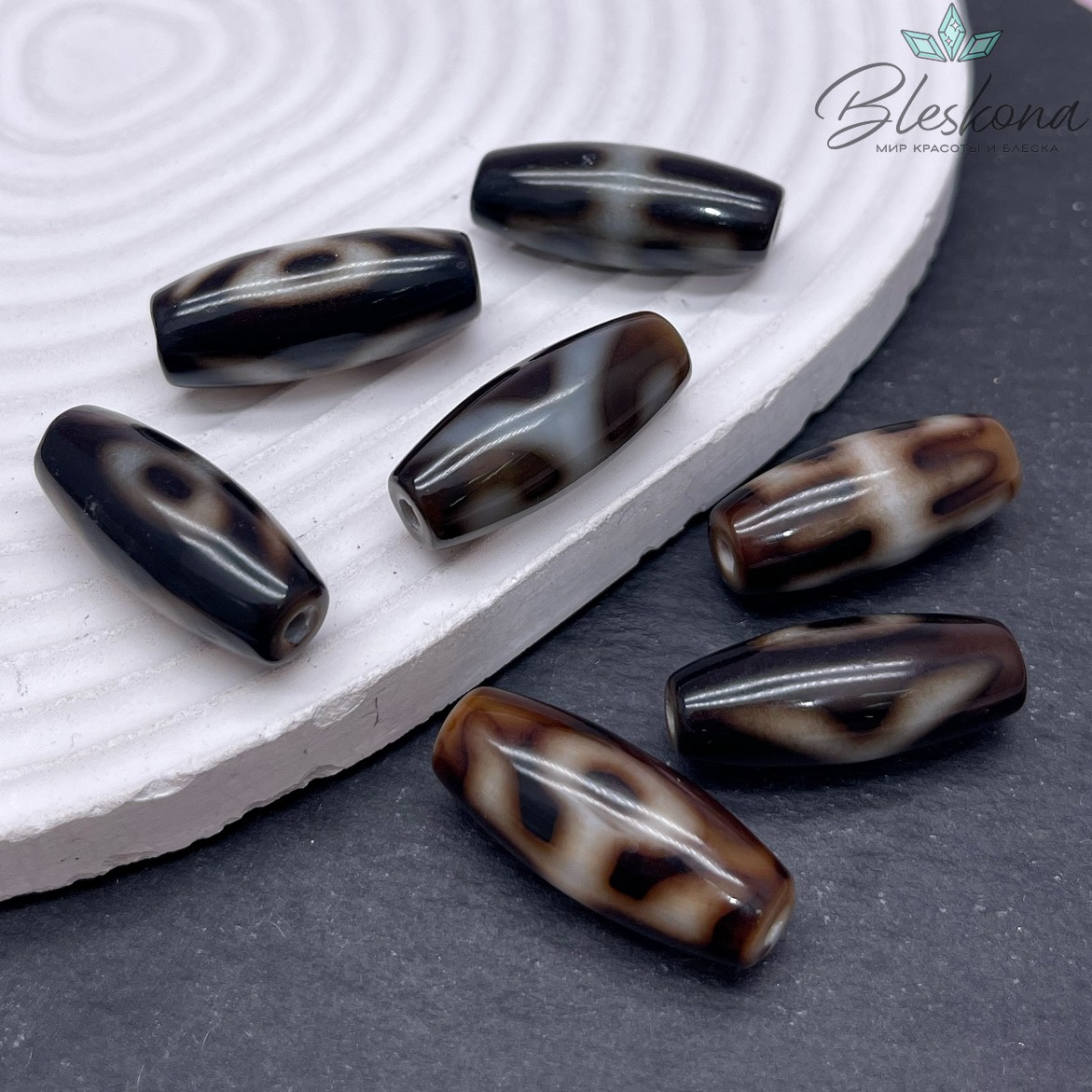 Бусина Дзи Большой человек (Аристократ) черно-белый бочонок 28*12 мм