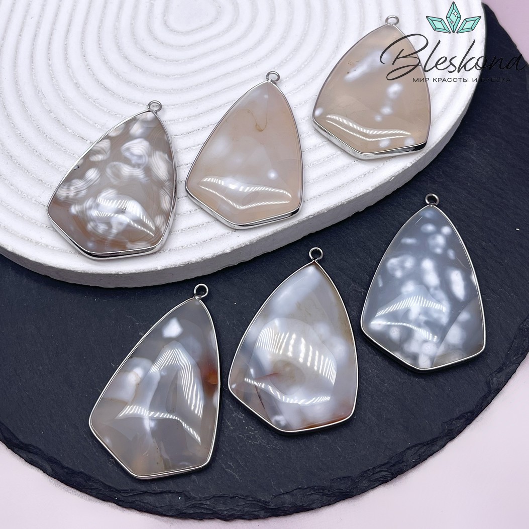 56*38 мм Цвет серебро, Подвеска фриформ Агат