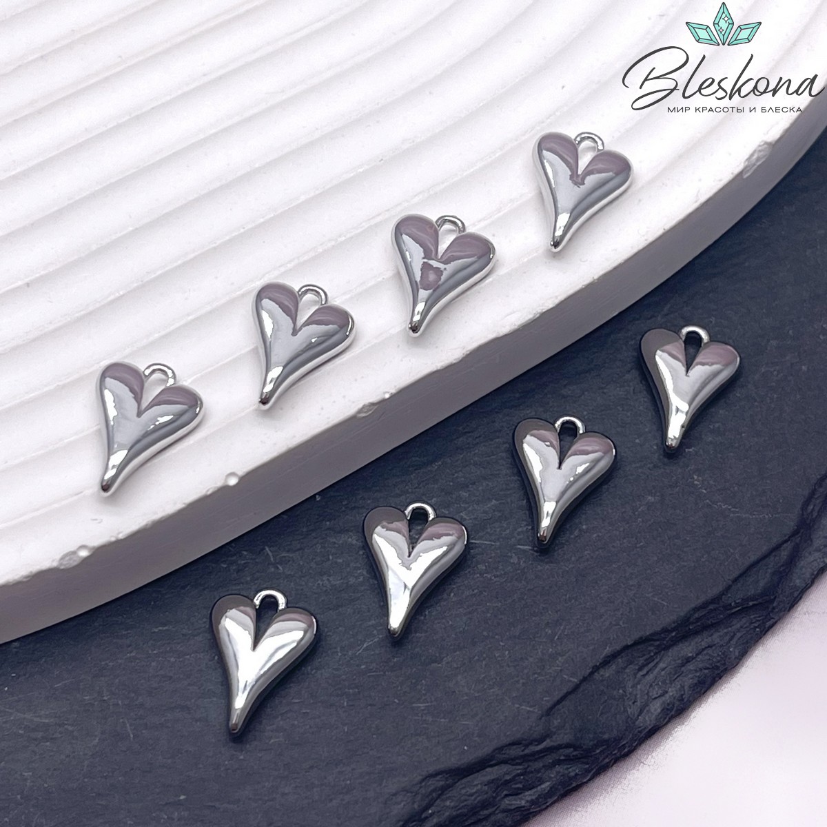 12*9 мм Цвет серебро, Подвеска сердце объемное