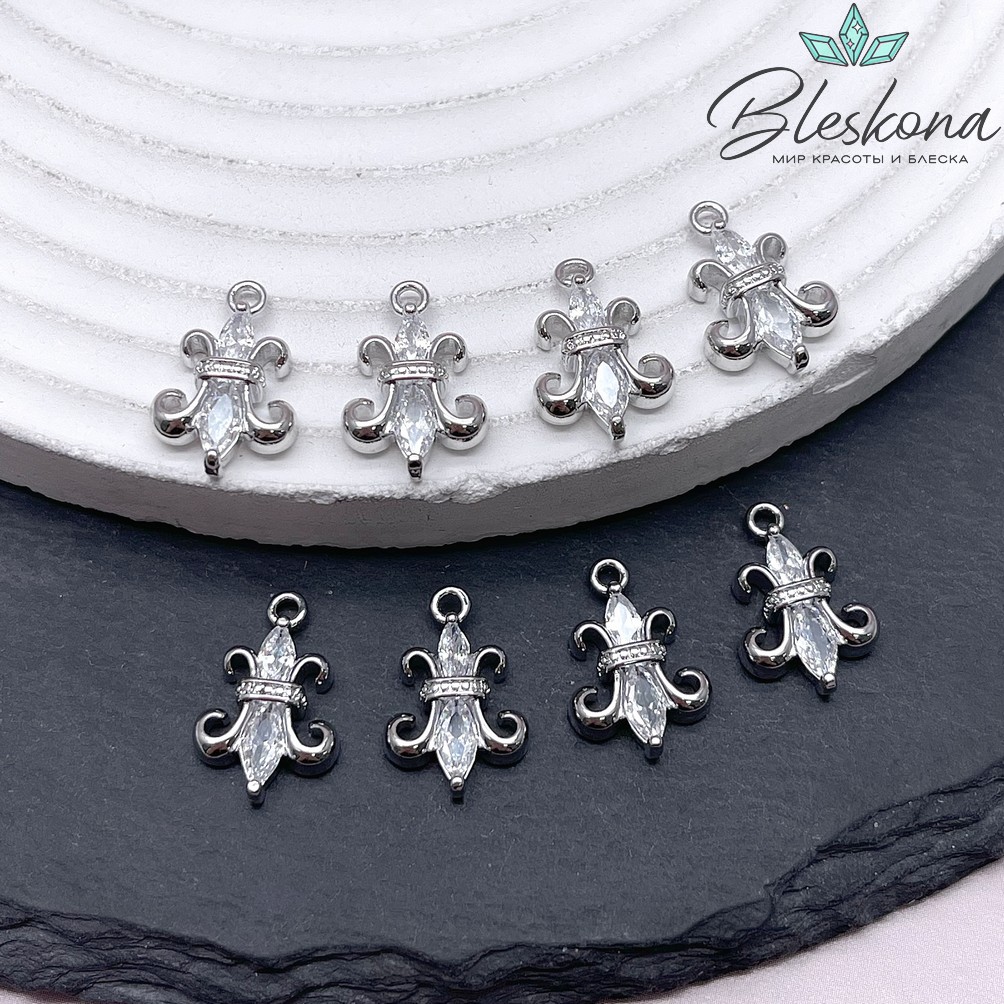 16*11 мм Цвет серебро, Подвеска королевская лилия с цирконами