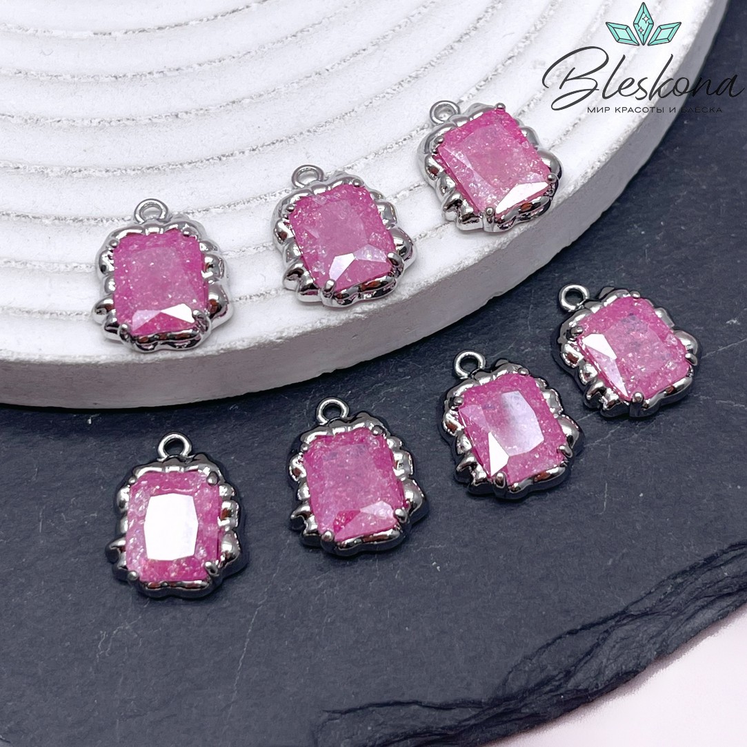 12,7*16мм цвет серебро Подвеска фуксия сахарное стекло 