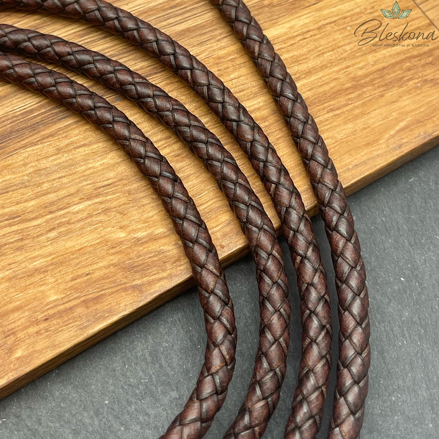 Шнур для браслетов из натуральной кожи коричневый 6 мм