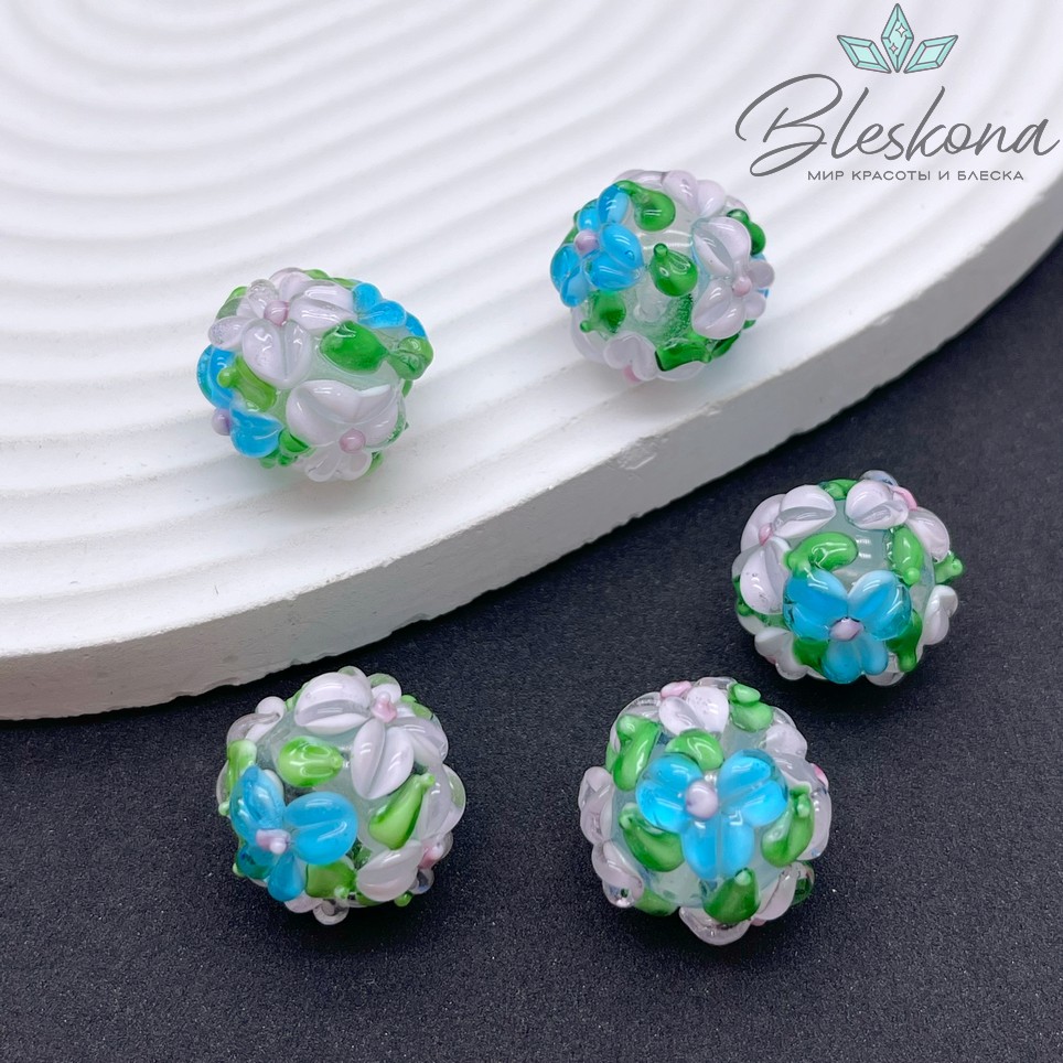 16 мм  Бусина шар цветок розовый