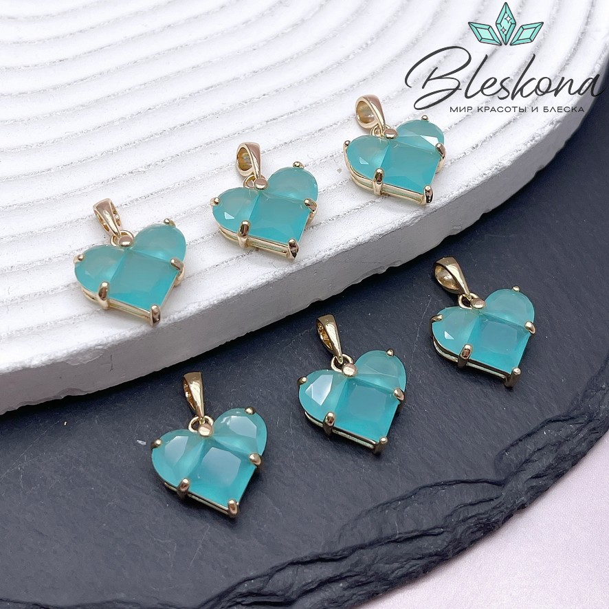 14,5*14 мм Цвет золото, Подвеска Сердце бирюзовые матовые цирконы