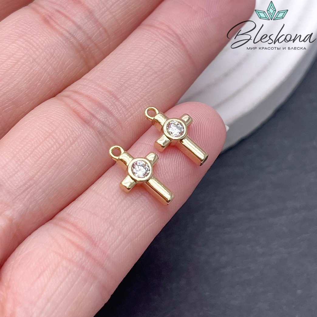 13*7,8мм Цвет золото, Подвеска Малый Крестик с одним цирконом