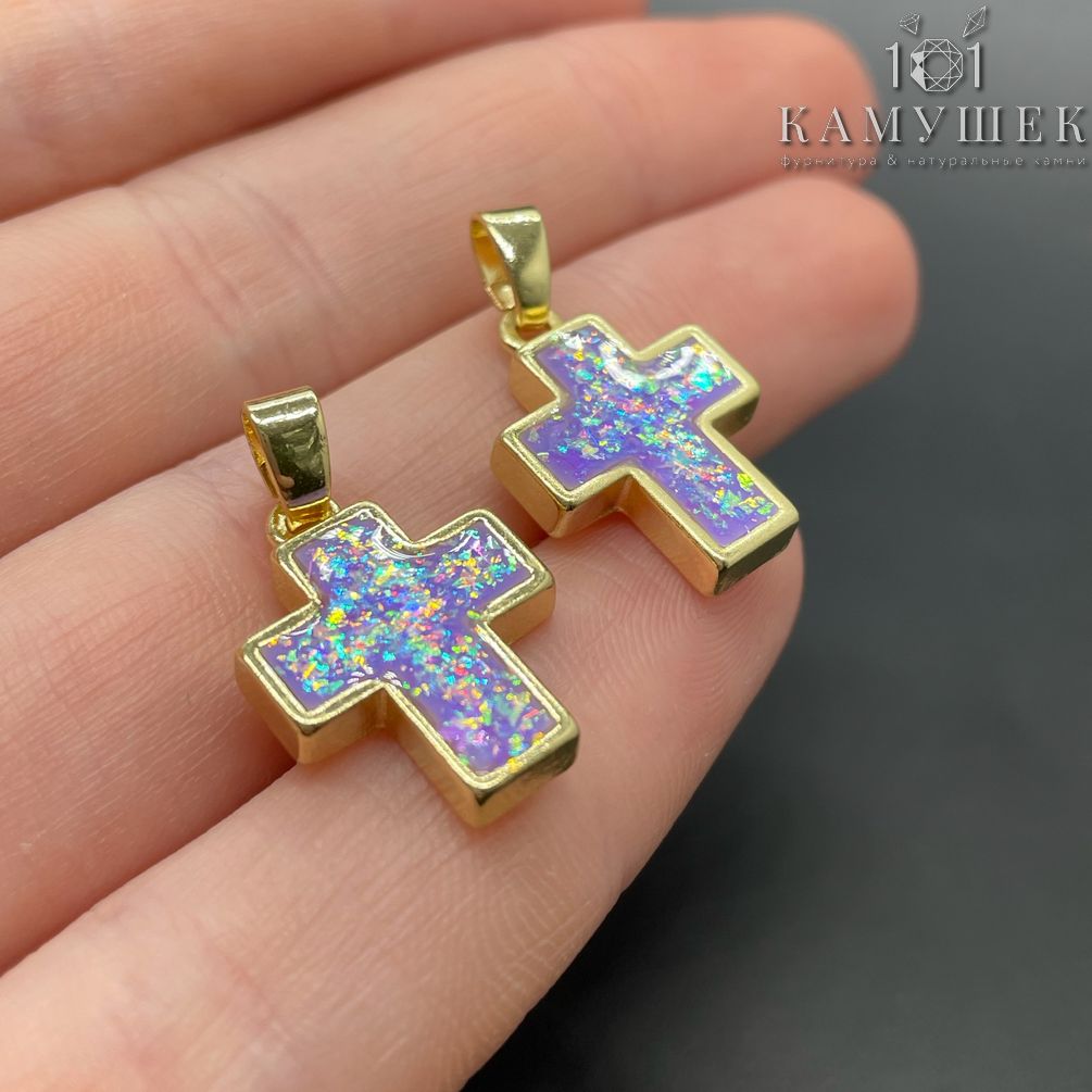 13,5*19мм, Цвет золото, Подвеска Крест ярко-сиреневый