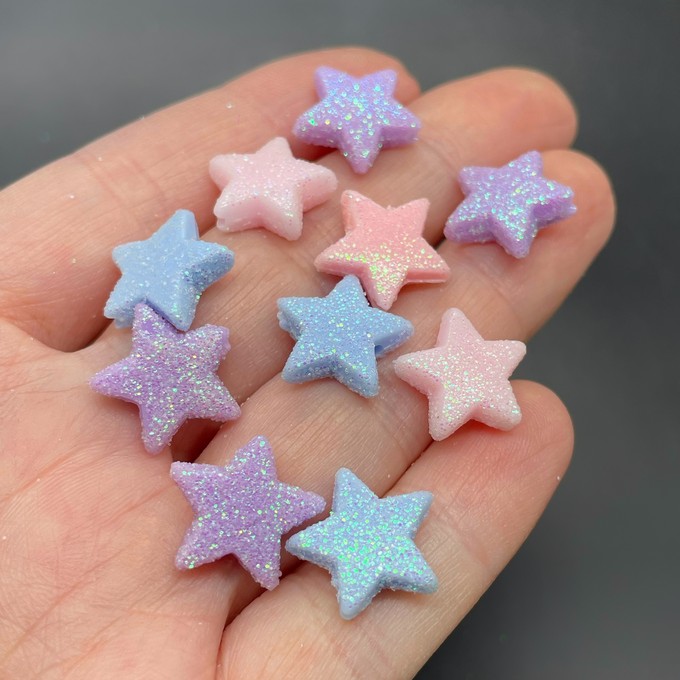 13 мм, Бусина звезды матовые с блестками микс уп.10 шт  