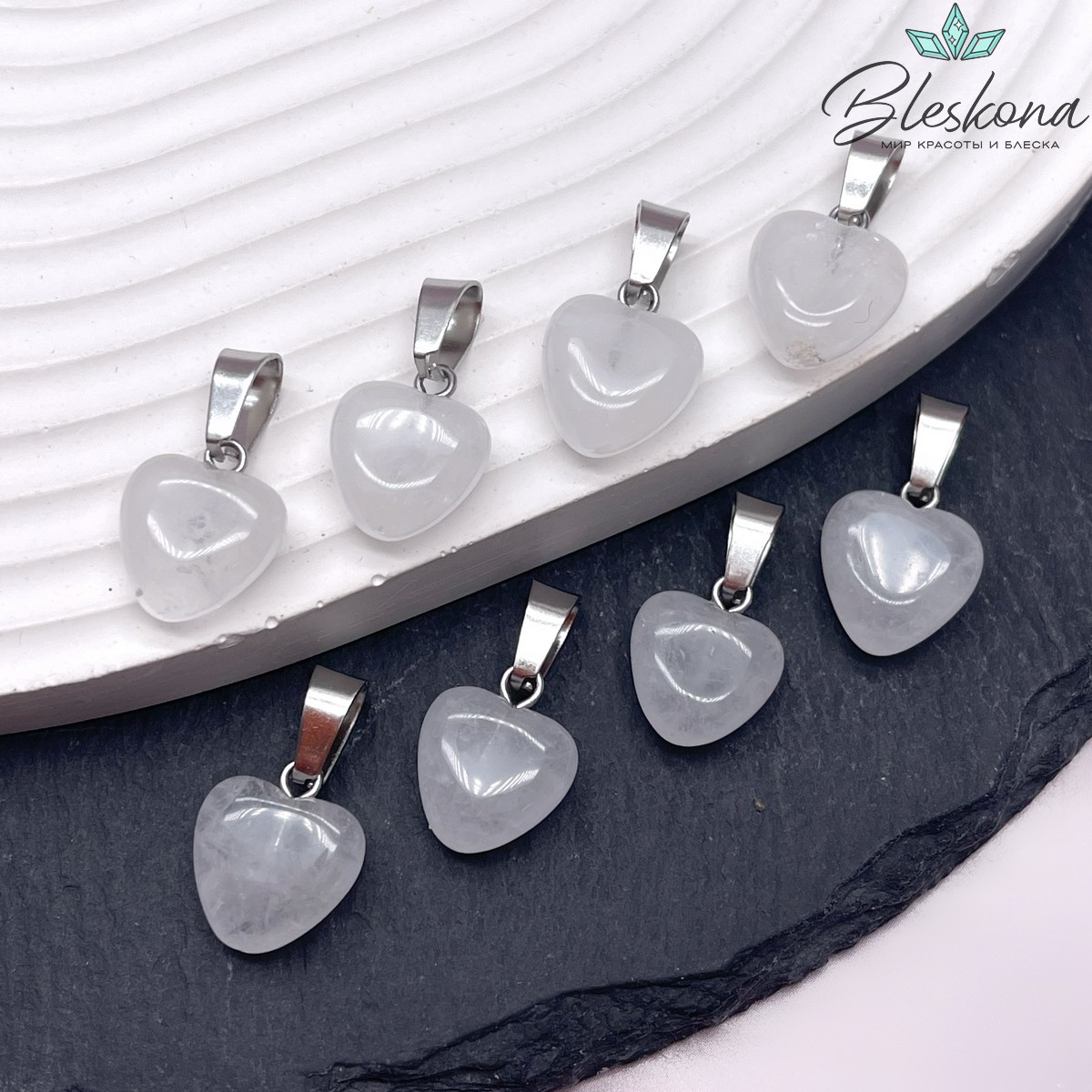 12 мм Цвет серебро, Подвеска Сердце Горный хрусталь