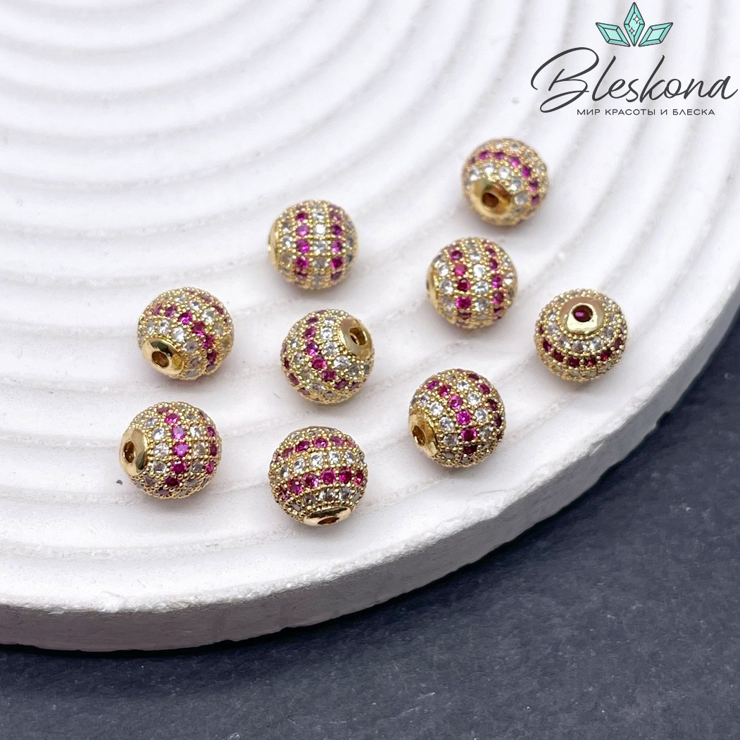 Ø8 мм Бусина с цирконами, цвет золото
