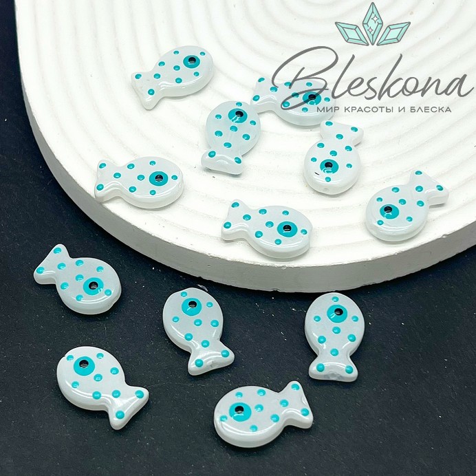 20*12 мм  Бусина рыбка белая