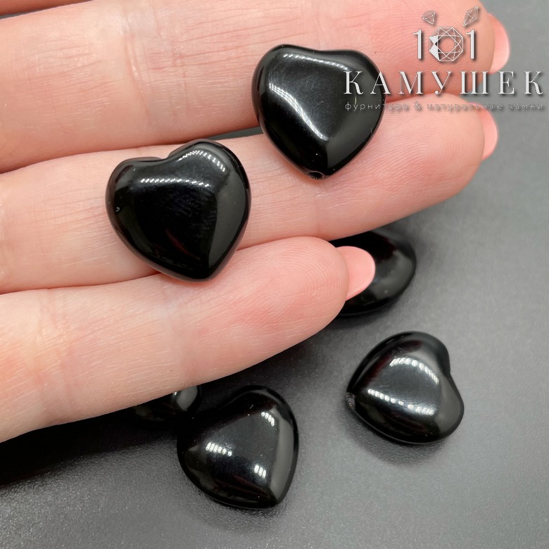 Сердца Агат черный 16*16*7мм