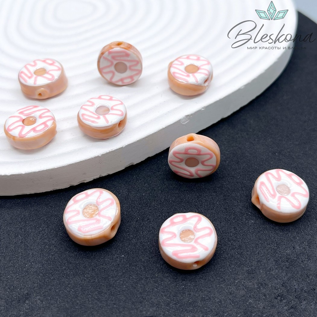 8*15 мм Бусина пончик коричневый глазурь