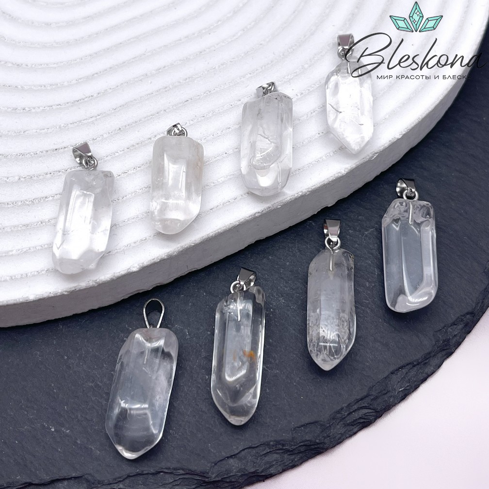 22*10 мм, цвет серебро, Подвеска кристалл Горный Хрусталь