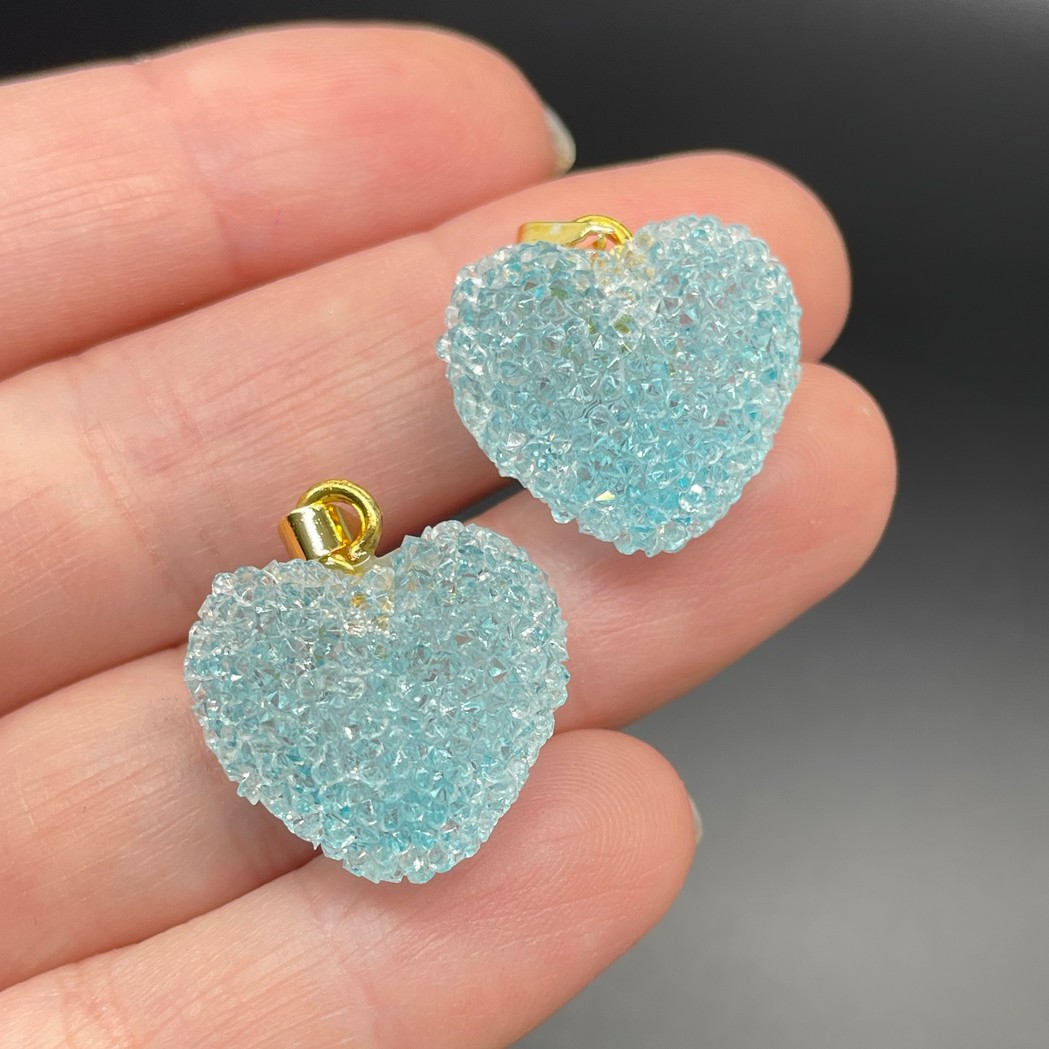 19*20 мм, Цвет золото, Подвеска мармеладное сердце голубое