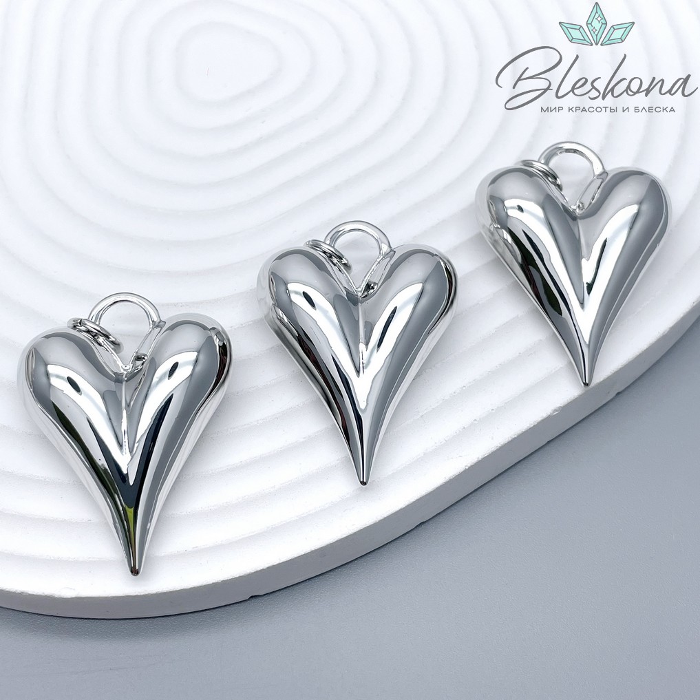 38,5*28 мм Цвет серебро, Подвеска сердце объемное