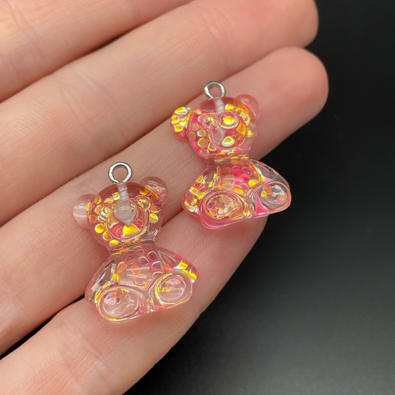 17,5*25мм, Цвет серебро, Подвеска Мишка малиновый блестки