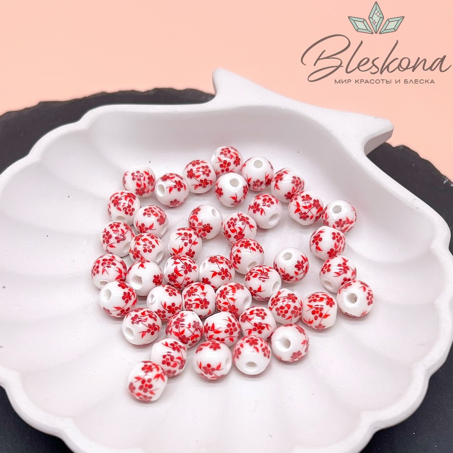 8 мм Керамика Бусина роспись гжель №10 (штучно)