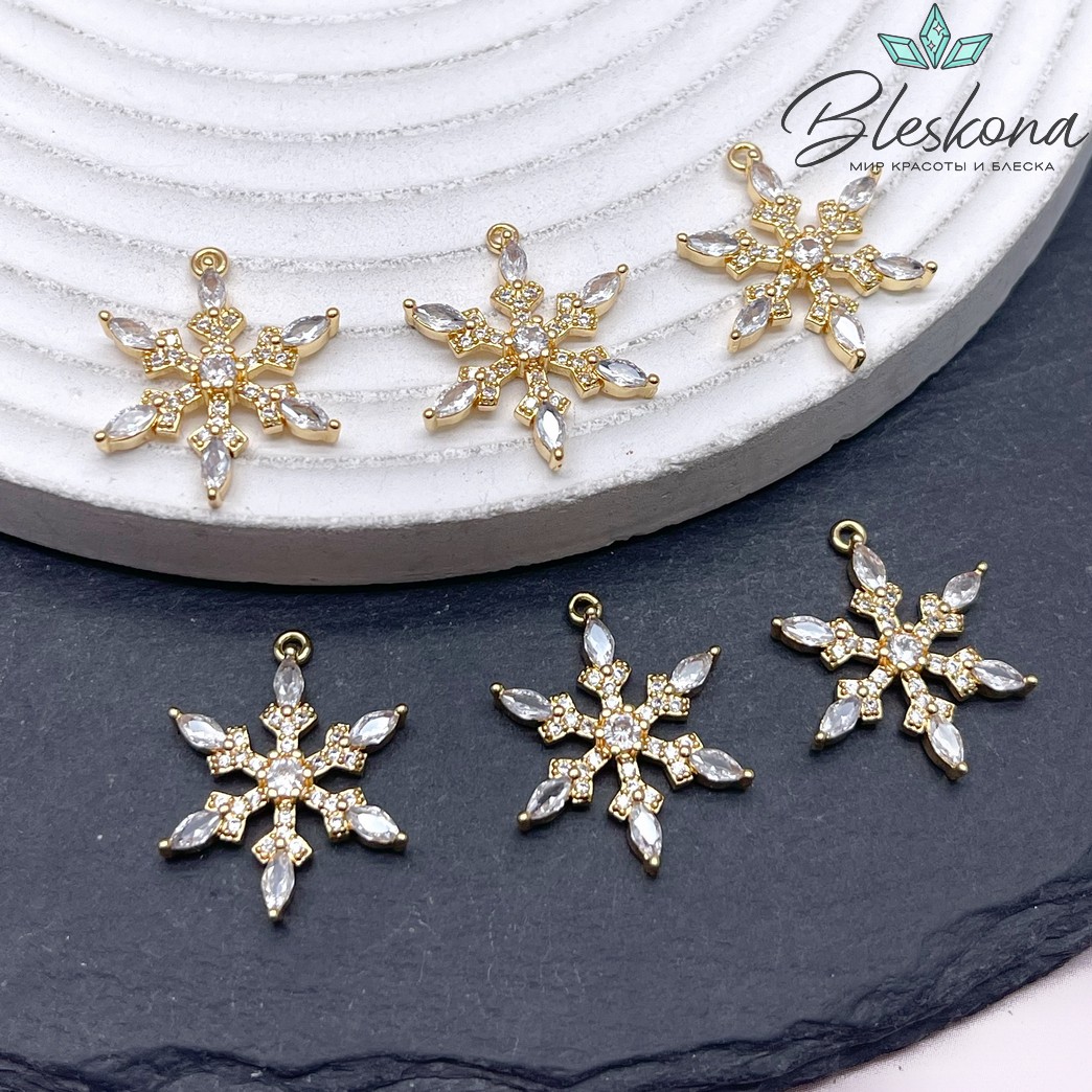 20,6*16 мм Цвет золото, Подвеска Снежинка с цирконами