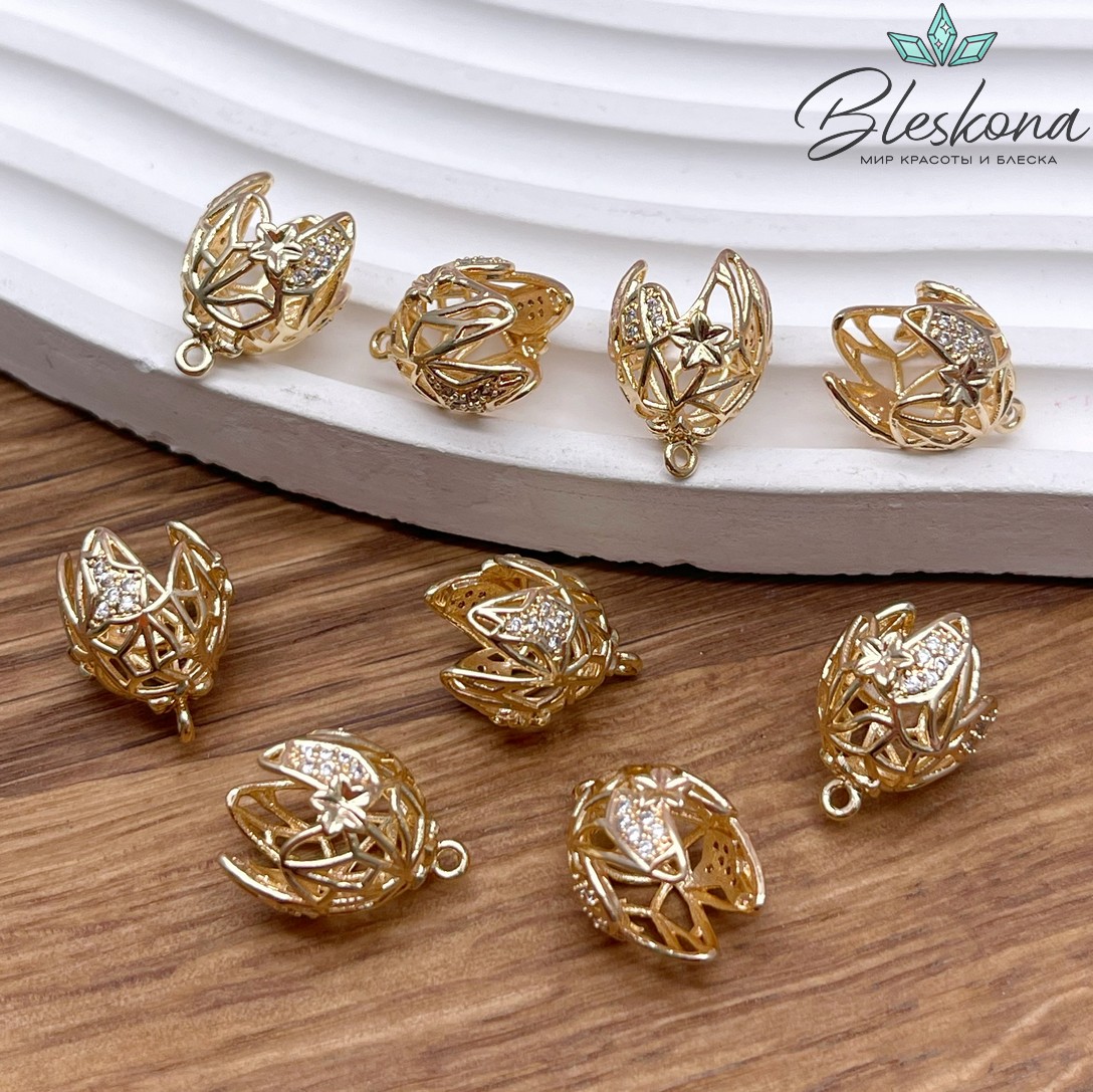 16,5*12,5 мм Цвет золото, Концевик с цирконами