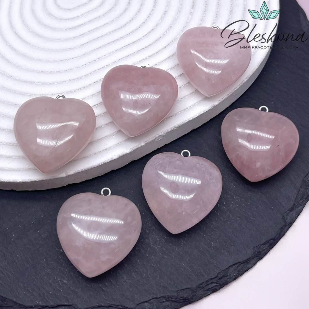 31*30 мм Цвет серебро, Подвеска Сердце пухлое Розовый кварц