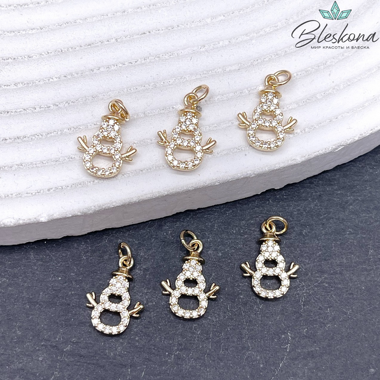 14*10 мм Цвет золото, Подвеска снеговик цирконы 