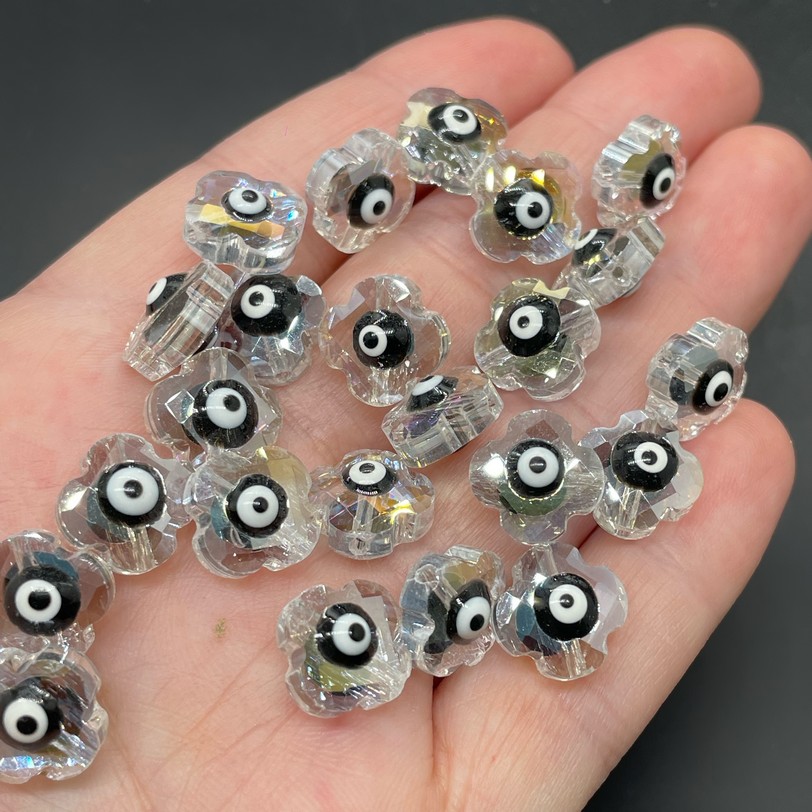 11,5мм, Стекло Lux форма клевер черный  глаз 