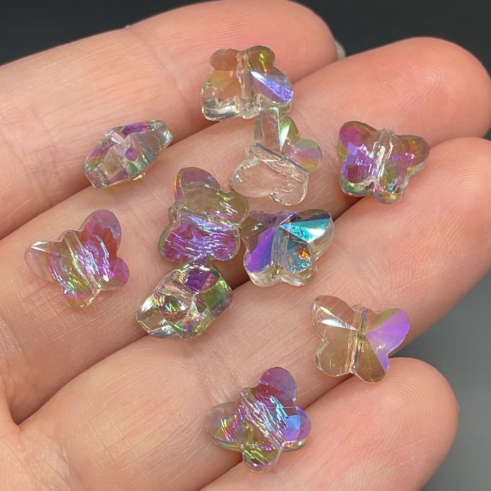 10 мм, Стекло Lux бусина бабочка фиолетово-зеленая уп.10шт 