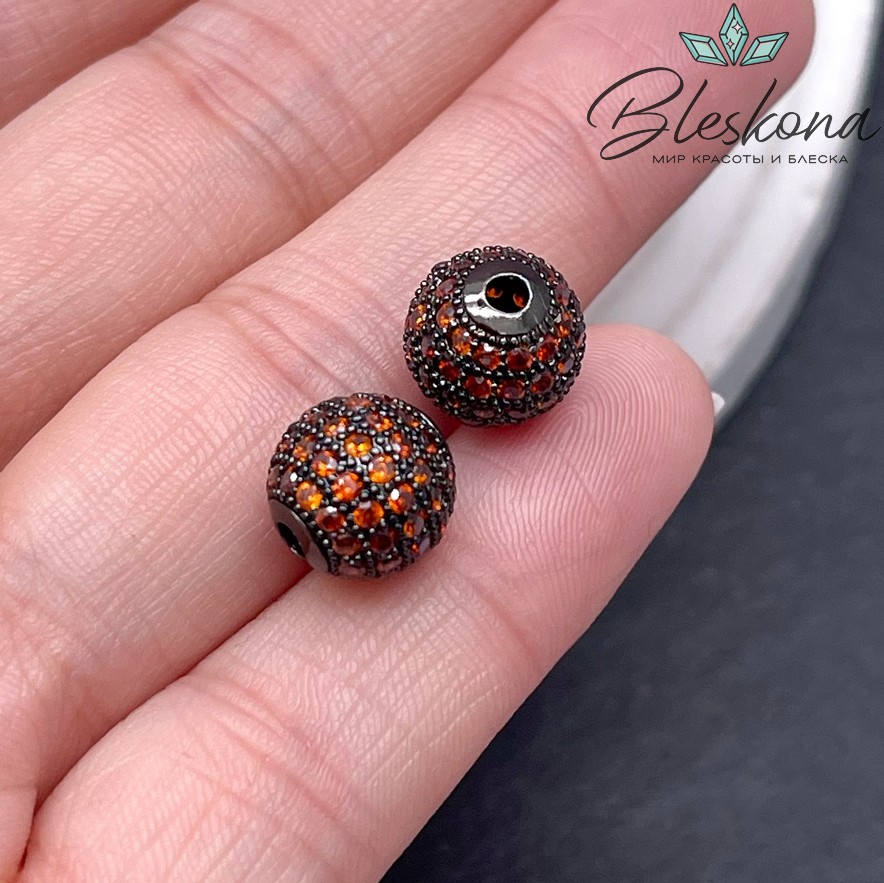 10 мм Бусина с цирконами, цвет черный