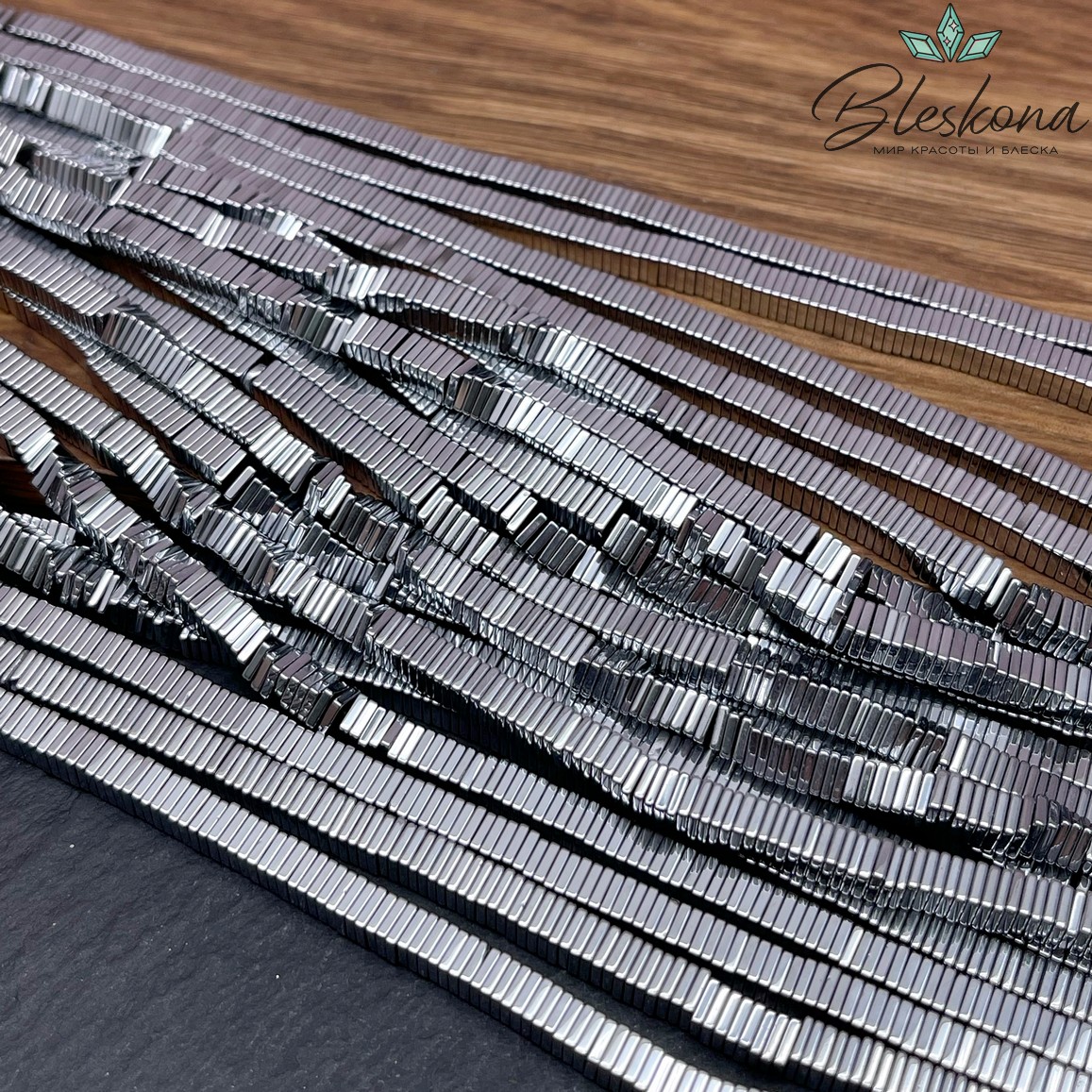 4мм Гематин имитация, цвет темное серебро, квадрат