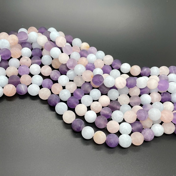 Микс Аквамарин,Аметист,Розовый кварц матовый 8 мм