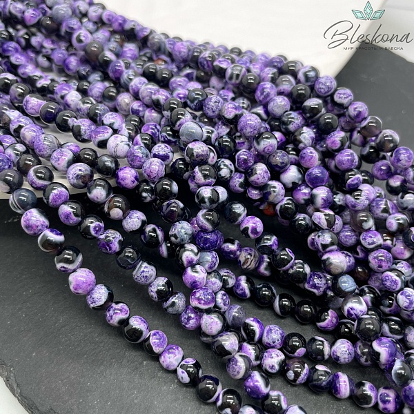 Агат черный фиолетовые разводы (имитация) 6 мм