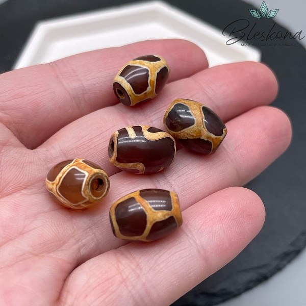 Бусина Дзи Черепаха коричневый бочонок 10*14 мм