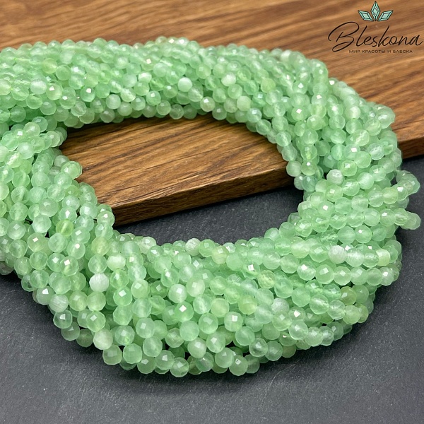 Кошачий глаз светло-зеленый микроогранка (имитация) 4 мм