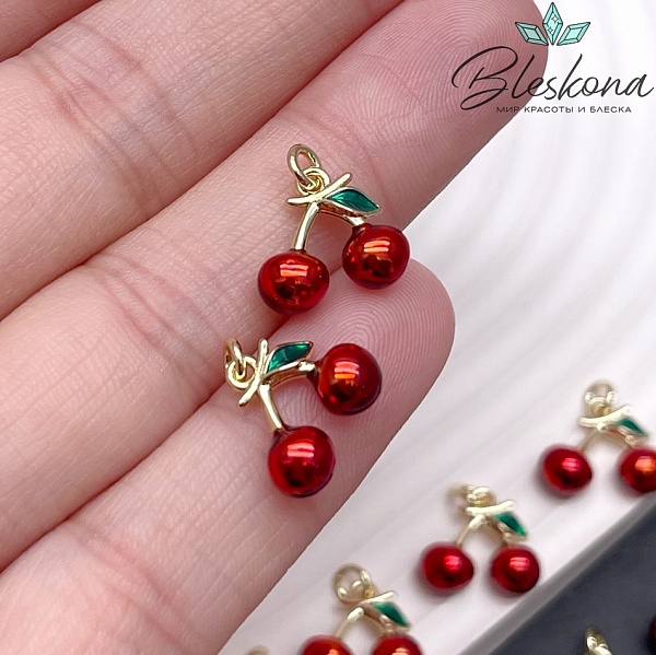 11,5*12 мм Цвет золото, Подвеска вишня эмаль 