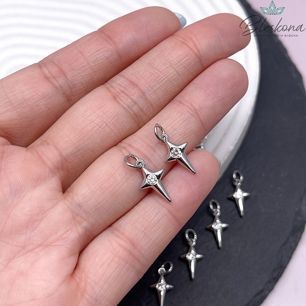 14*8 мм Цвет серебро, Подвеска северная звезда с цирконом