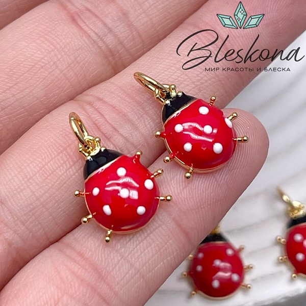 15*13,5 мм Цвет золото, Подвеска Божья коровка эмаль