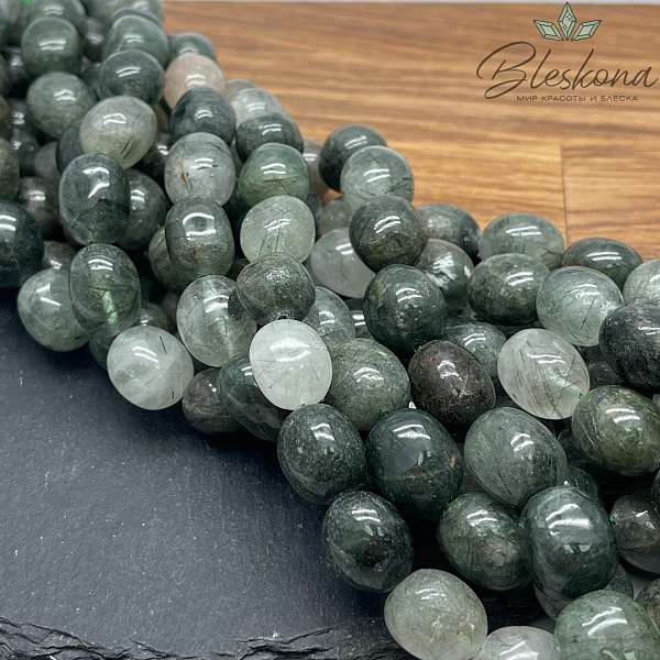 Кварц Рутиловый зеленый галтовка №6 14-16 мм