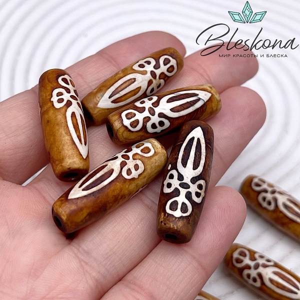 Бусина Дзи Кинжал Пурба (Пхурба) коричневый матовый бочонок 30*11 мм