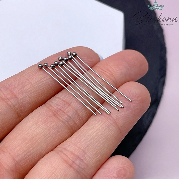 3 см*0,6 мм Цвет серебро, Пины шарик жесткие уп. 10 шт.
