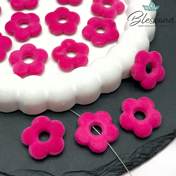 20мм Бархатная Подвеска-бусина цветок, Цвет малиновый