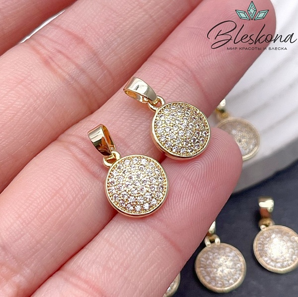 Подвеска круг цирконы, Цвет золото 10мм 