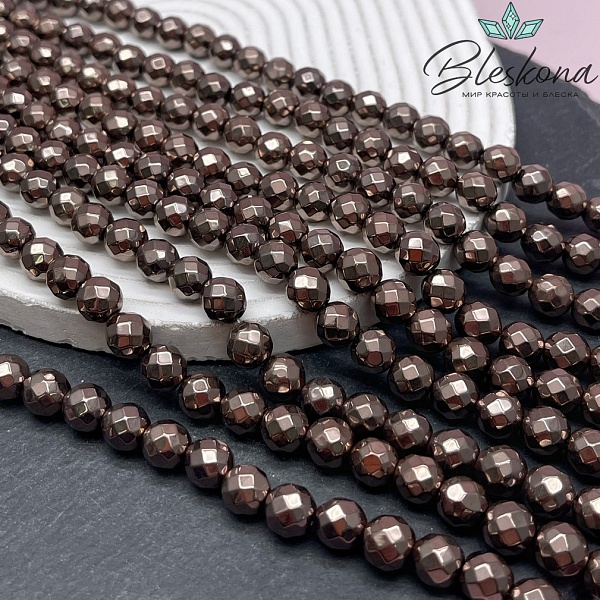 8 мм Гематин имитация огранка, цвет коричневый №1 (шоколадный)