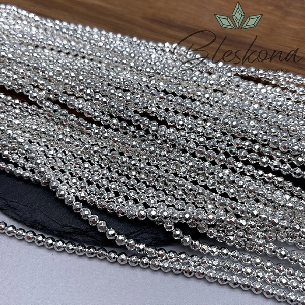 4 мм Гематин имитация огранка, цвет светлое серебро