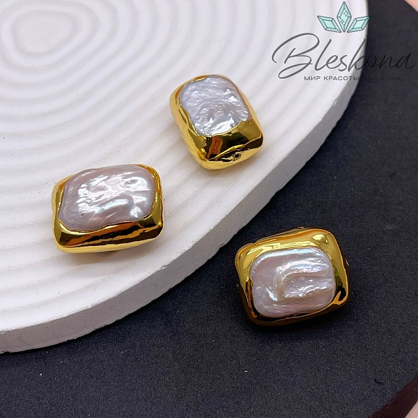 23*18 мм Цвет золото, Бусина  Жемчуг прямоугольник