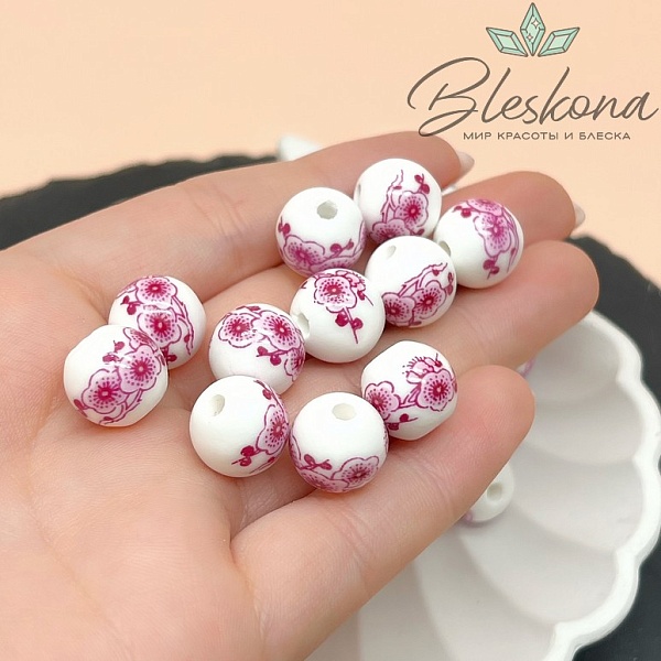 12 мм Керамика Бусина роспись гжель №13 (штучно)