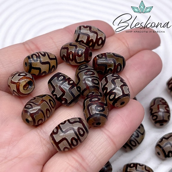 Бусина Дзи 9 глаз серо-коричневый бочонок 14*10 мм